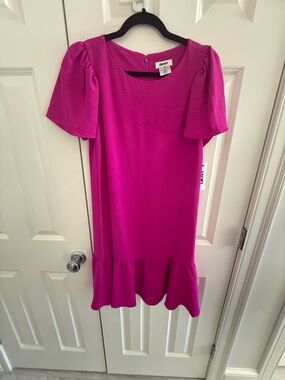 DKNY Hot Pink Ruffle-Hem Shift Dress